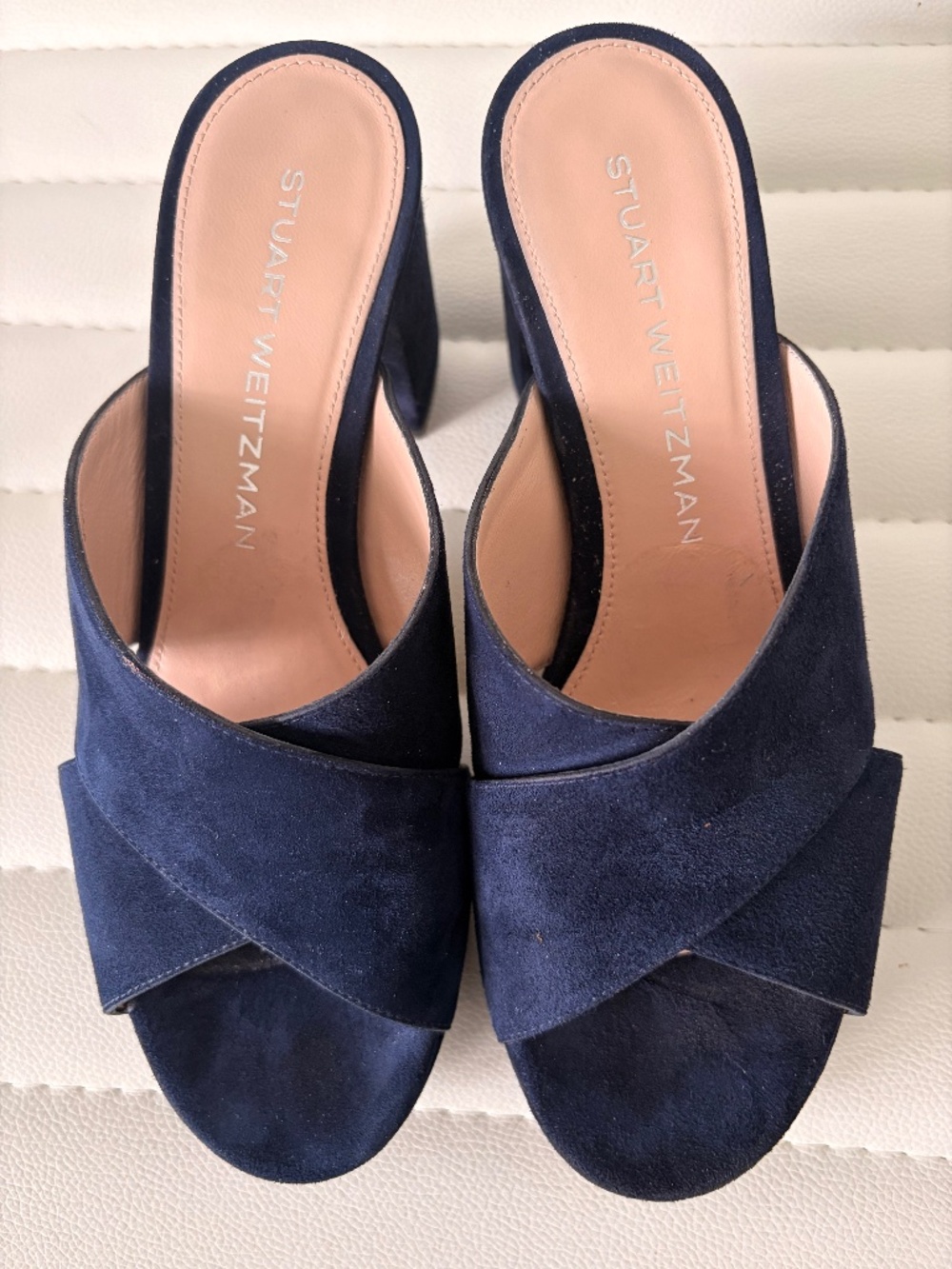 Stuart Weitzman navy suede slides❤️